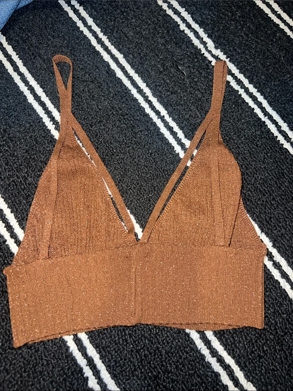 Free People Brown Ellery Sweater Longline Bralette Crop Top in Bronzed Copper